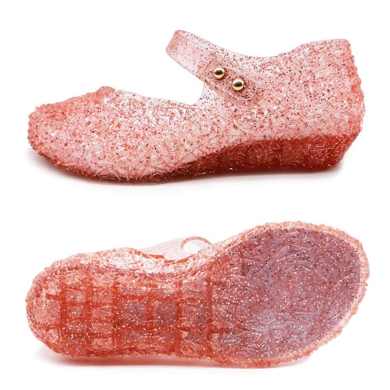 techcity Princess Girls Sandals Dress Up Dance Party Cosplay Jelly Shoes for Kids Toddler Mary Janes (7 Toddler, A-Pink) - Image 4